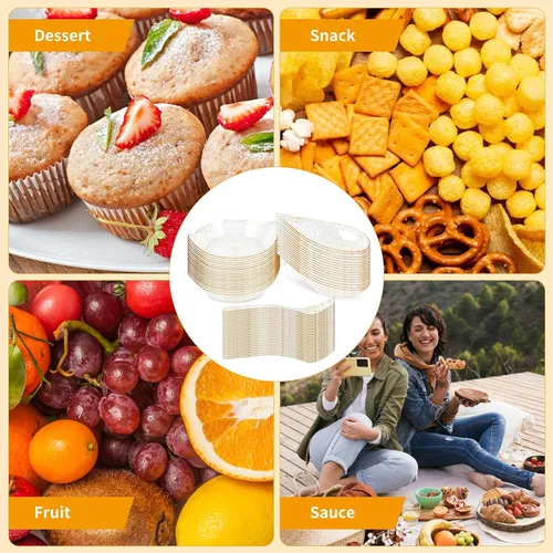 Vista 4 de XUWAIDSGN Juego de 100 platos dorados para aperitivos, platos de postre cuadrados y lágrimas con tenedores y cucharas, bandeja para servir