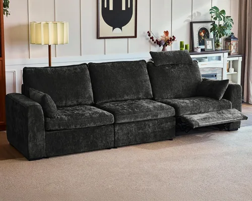 Vista 33 de Sofá reclinable eléctrico de 102.8 pulgadas con reposacabezas, sofá reclinable modular Cloud de gran tamaño con mesa, cajón de almacenamiento