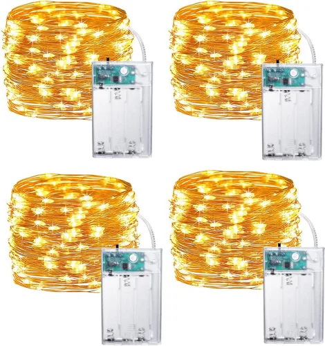 Vista 9 de Joomer Guirnalda de luces LED que funcionan con pilas, paquete de 2 50 luces LED cortables de 16 pies con temporizador para dormitorio, fiestas