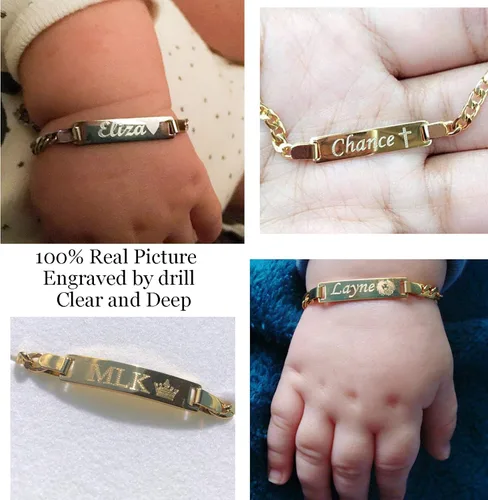 Vista 3 de ProLuckis Pulsera de oro personalizada para bebé pulsera de protección de identificación de bebé ajustable Acero inoxidable
