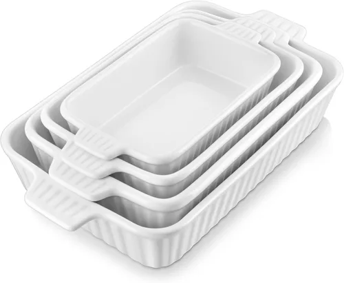 Vista 13 de MALACASA Cacerola para horno, platos de cerámica para hornear, juegos de 4 platos de cerámica, sartenes rectangulares para lasaña profundas con asas