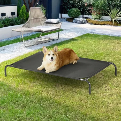 Vista 7 de Cama elevada para perros al aire libre, refrescante, transpirable, para perros grandes, hamaca portátil exterior para mascotas, marco de metal