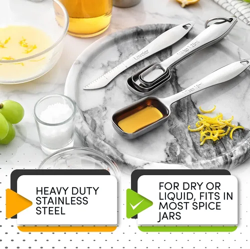 Vista 3 de Spring Chef - Juego de 6 cucharas medidoras apilables de acero inoxidable con nivelador Rectangular Metric Metal Teaspoon & Tablespoon Measuring