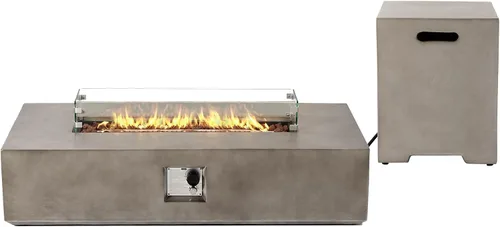 Vista 18 de SUNBURY Mesa de fuego de propano para exteriores de 35 pulgadas, mesa de fuego gris para patio de 50,000 BTU, mesa de fuego cuadrada de gas
