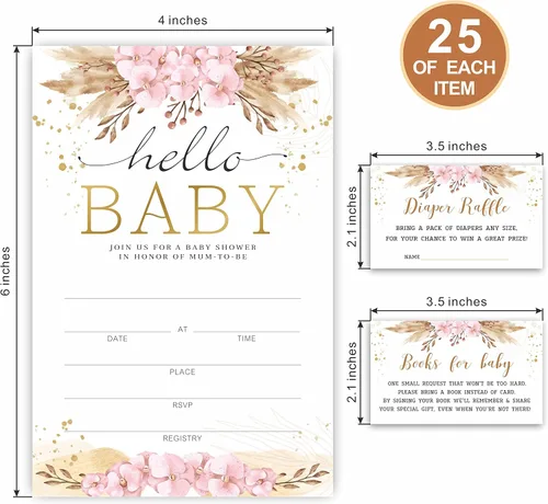Vista 2 de Invitaciones para baby shower, boletos para rifas de pañales y tarjetas de solicitud de libro de baby shower, suministros para fiesta de revelación