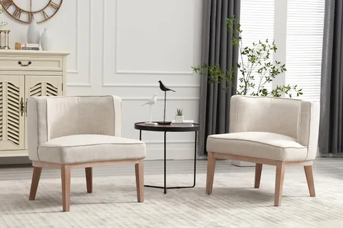 Vista 11 de BESTANO Silla decorativa con brazo de barril con patas de madera, cómoda silla lateral de barril tapizada de lino con respaldo para sala de estar
