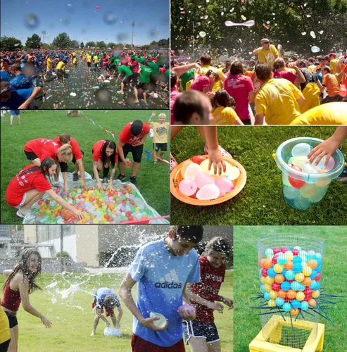 Vista 4 de Paquete de 500 globos de agua de colores con fácil amarre en el cuello, largo para juegos y peleas por Hibery, Pack of 500