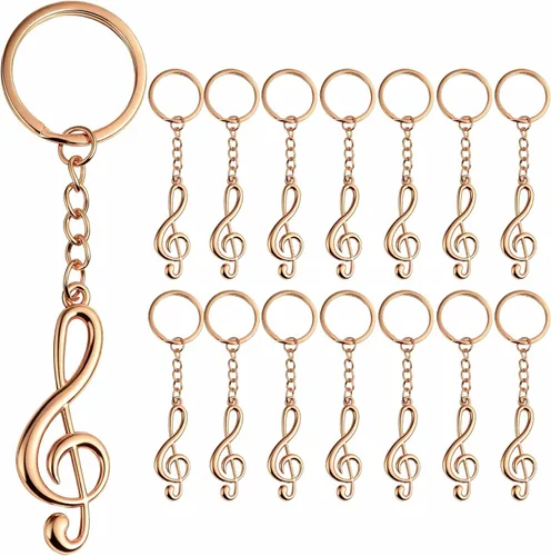 Vista 9 de Taiyin Juego de 15 llaveros de notas musicales con bolsas de organza, baratijas de metal g para decoración de recuerdos de fiesta de boda (dorado)