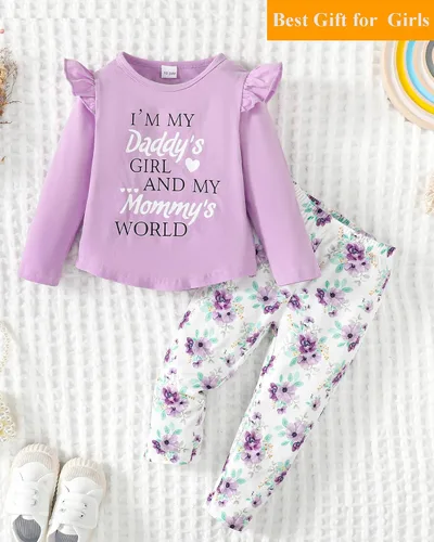 Vista 7 de SUNNY PIGGY Baby Girl Clothes Toddler Girl Outfits Ruffle Infant Baby Girl Fall Winter Clothing Flared Pants Set