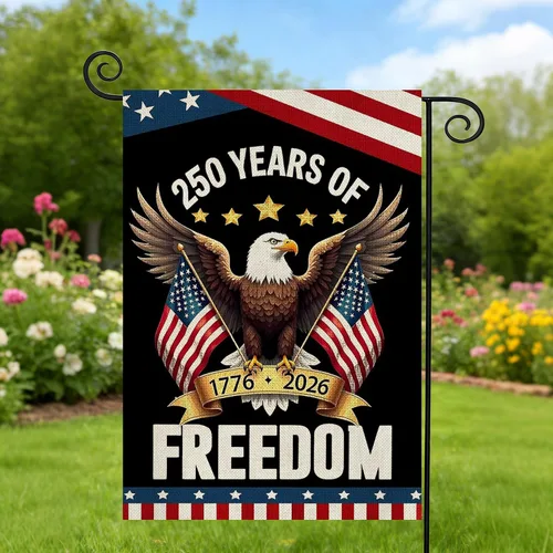 Vista 6 de Banderas de jardín con el 250 aniversario de Estados Unidos para exteriores, bandera de Estados Unidos con diseño de águila, decoración patriótica