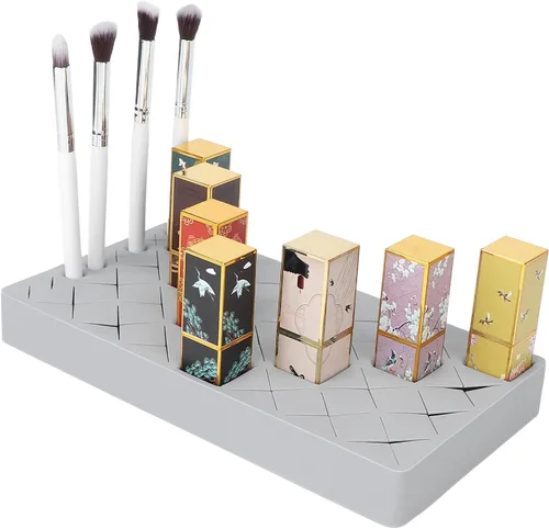 Vista 7 de Organizador minimalista de lápiz labial, caja de almacenamiento de maquillaje de silicona, 36 rejillas, gris, belleza/maquillaje