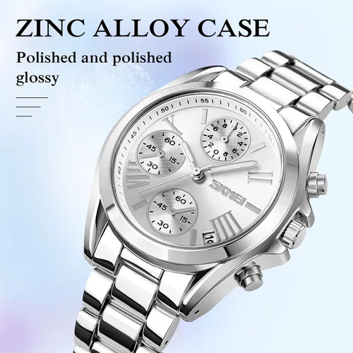 Vista 5 de SKMEI Reloj de pulsera para hombres y mujeres, reloj cronógrafo para hombre, resistente al agua, fecha, analógico, de cuarzo, para negocios, casual