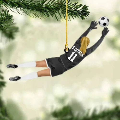 Vista 10 de Adorno de fútbol personalizado, adorno de Navidad de jugador de fútbol personalizado con nombre y número, regalo deportivo único para hombres
