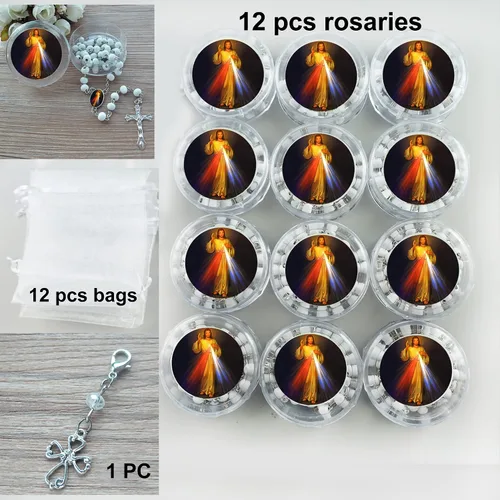Vista 2 de 12 piezas de Rosario perfumado de Divine Misericordia, recuerdos de fiesta para bautismo, primera comunión, regalo conmemorativo, evento religioso