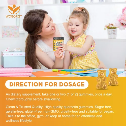 Vista 6 de Gomitas de quercetina con bromelina para niños y adultos, apoyo inmunológico y de bienestar estacional, 800 mg de quercetina con bromelina, zinc