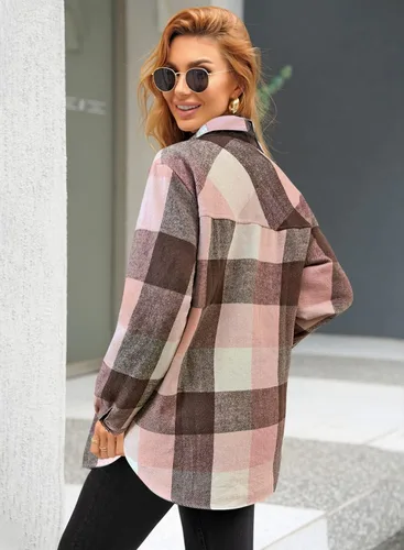Vista 2 de GRAPENT Chaqueta acolchada con botones a cuadros de gran tamaño para mujer
