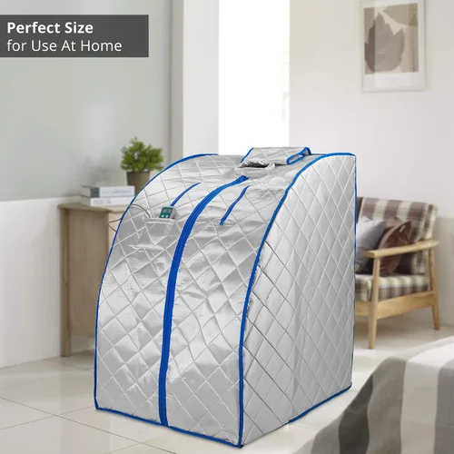 Vista 2 de Durasage sauna infrarrojo personal de interiores, con almohadilla para pies y silla, extragrande, color plateado
