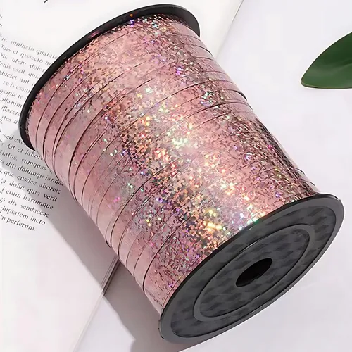 Vista 3 de Cinta rizadora metálica brillante de 500 yardas, arco iris, globo multicolor, rollo de cuerda iridiscente para envolver regalos