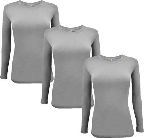 Vista 84 de Natural Uniforms Camiseta Under Scrub para mujer, cuello redondo, manga larga, paquete de 3, paquete múltiple de 3