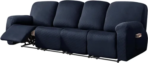 Vista 13 de vctops Funda reclinable con diamantes de 4 piezas, funda elástica para sofá reclinable de 1 plaza, protector suave y sólido para muebles con correa
