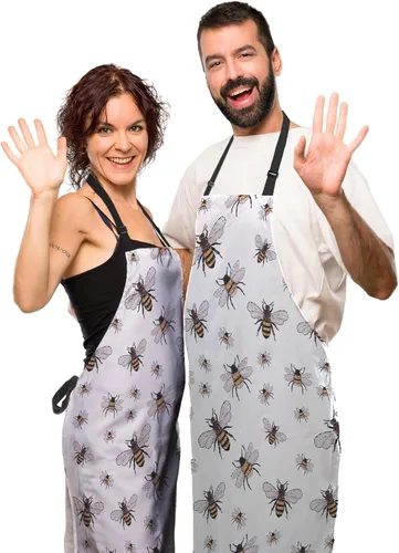 Vista 5 de Delantales divertidos para adultos y hombres, diseño de abeja grande, pequeño, divertido para insectos, para cocina, restaurante, barbacoa, pintura
