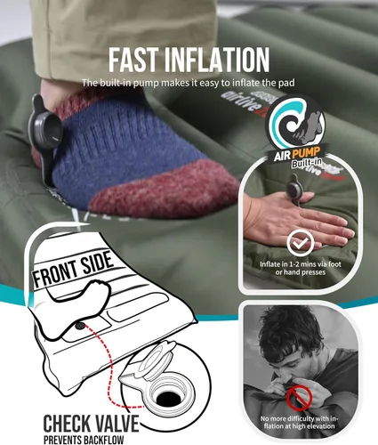 Vista 4 de ZOOOBELIVES Espesor extra: colchoneta de dormir ancha Plus con bomba integrada, colchón inflable de campamento de máxima comodidad para camping