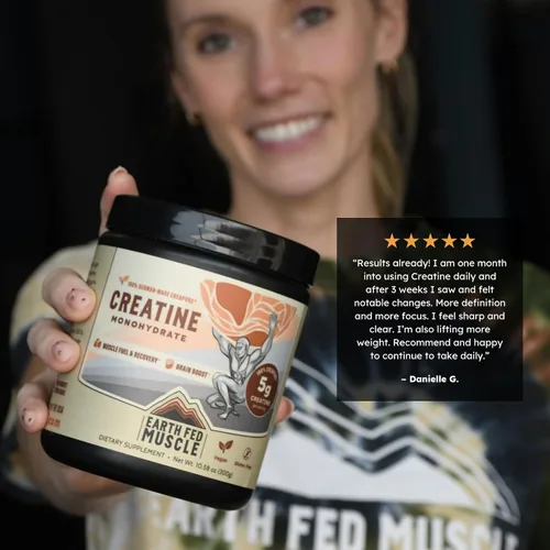 Vista 5 de Earth Fed Muscle Monohidrato de creatina en polvo, 10.58 oz, 60 porciones Creatina alemana Creapure para fuerza, potencia y crecimiento muscular