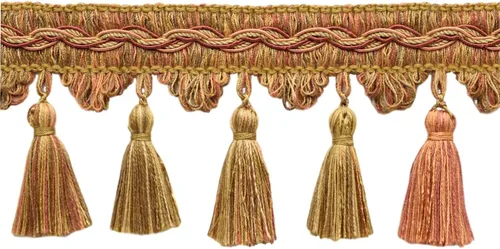 Vista 4 de Colección Veranda de 3 1/2" (8.5cm) Elegante ribete festoneado con flecos (Estilo # VTF035) Bisque Beige Multicolor #VNT31