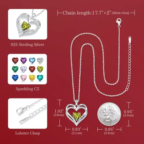 Vista 89 de CDE Collares de piedra natal para mujer, plata de ley 925, collar con colgante de corazón para siempre, Navidad, cumpleaños, aniversario, día de San