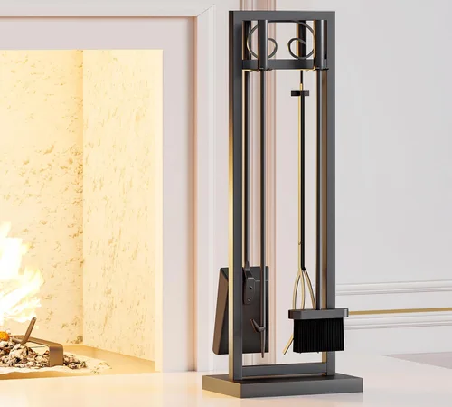 Vista 2 de Kingson Juego de herramientas para chimenea de 5 piezas – 30.5" Diseño de volutas negras, accesorios de chimenea de servicio pesado para chimeneas