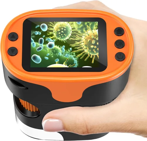Vista 9 de Kids Handheld Digital Microscope Rechargeable: 4K 2.0" Screen, 1000X Portable Pocket Scope with Slides Kit & 32G Card – Science STEM Experiment Toy