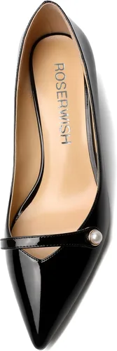 Vista 3 de ROSERWISH Vestido de fiesta para mujer, zapatos de tacón bajo grueso y puntiagudo, de 2 pulgadas