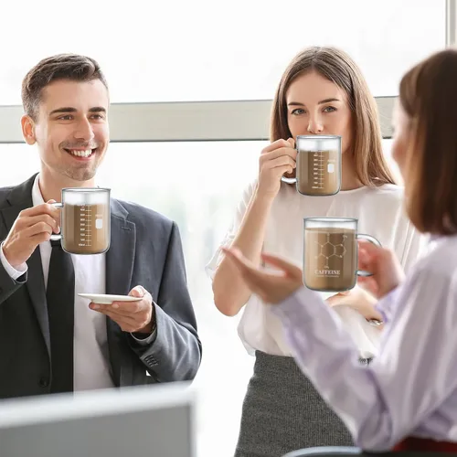 Vista 5 de Hsei 1 paquete de 16 oz taza de taza de cafeína molécula de cafeína con asa vaso graduado taza de café taza de café de vidrio borosilicato taza