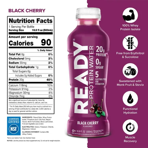 Vista 2 de Ready Protein Water - Agua con 0.53 onzas (15 g) de proteínas de suero de leche, sin azúcar, 12 unidades, 16.9 onzas líquidas cada una.