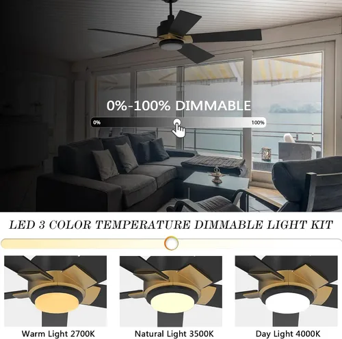 Vista 6 de SMAAIR - Ventiladores de techo inteligentes con luces y control remoto, ventilador de techo de perfil bajo de 52 pulgadas con luz LED regulable