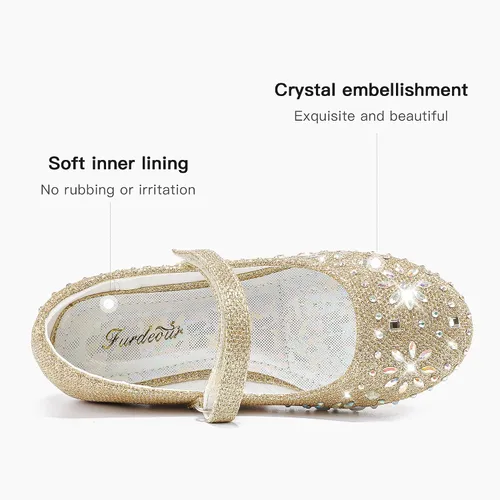 Vista 5 de Furdeour Zapatos de vestir para niñas, zapatos de ballet de princesa con purpurina para boda, fiesta, boda, fiesta, dama de honor, zapatos planos