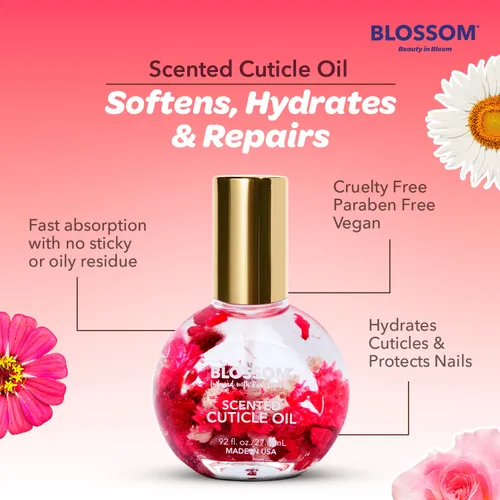 Vista 6 de Blossom Hidratante, hidratante, fortalecedor, aceite perfumado para cutículas, infundido con flores reales, fabricado en Estados Unidos, 1.84 fl oz