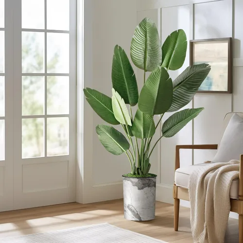Vista 13 de SIGNWIN - Árbol artificial en moderna maceta con efecto de granito, ave del paraíso artificial de seda para decoración del hogar en interiores