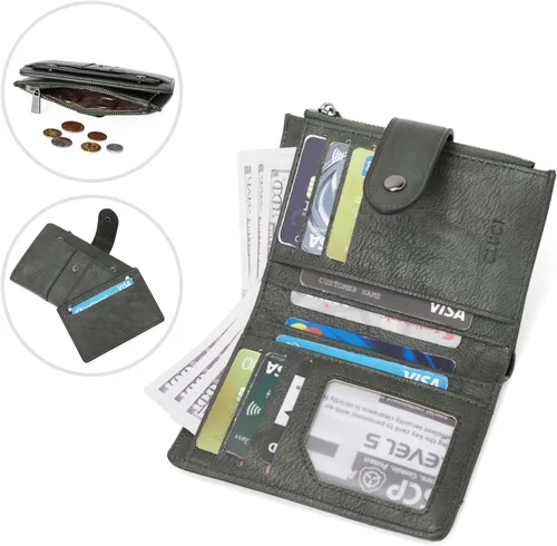 Vista 3 de CLUCI Cartera pequeña para mujer, de cuero, plegable, multitarjeta, organizador de diseñador, moneda con cremallera y ventana de identificación