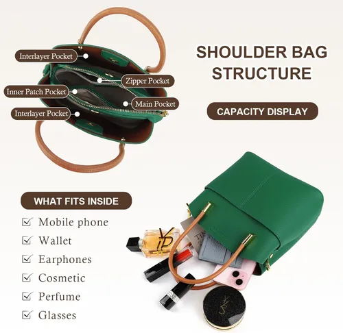 Vista 4 de Bolsos de cubo para mujer, bolso de hombro de cuero genuino, bolsos de asa superior, bolso cruzado con 2 correas extraíbles
