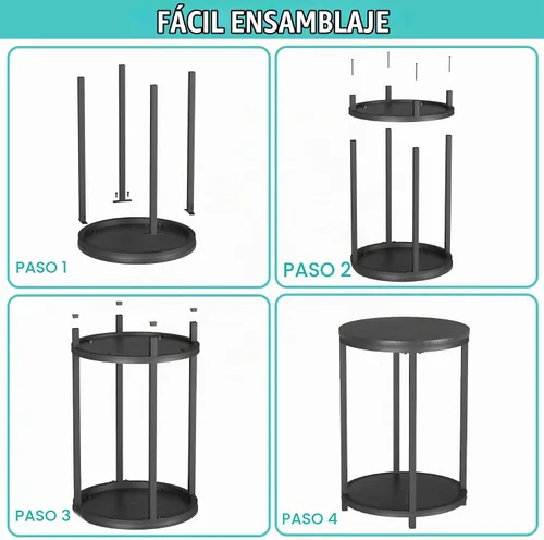 Vista 7 de NSdirect Mesa auxiliar redonda, mesa auxiliar de madera rústica de 16 pulgadas y patas de metal resistentes para sala de estar, dormitorio, mesa