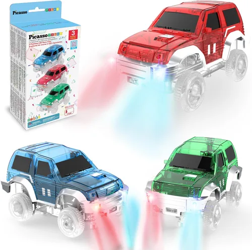Vista 9 de PicassoTiles 2 piezas de camiones de pista de carreras Swift altamente detallados con dinosaurios en paquete al por mayor. Compatibles con kits