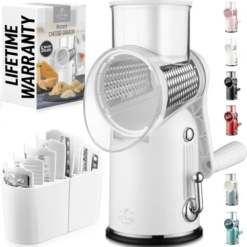 Vista 11 de Zulay Kitchen Rallador Rotativo de Queso de 5 Cuchillas Rallador de Queso - Rallador de Queso Manual de Manivela con Succión Reforzada y 5 Tambores
