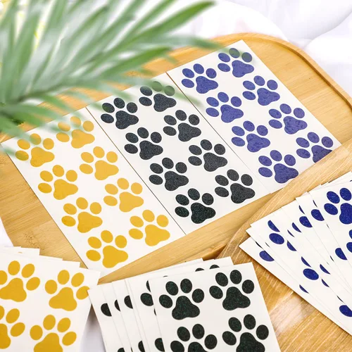 Vista 4 de 30 hojas de 240 tatuajes temporales con purpurina de pata de perro, tatuajes faciales con estampado de patas, tatuajes corporales de pata de perro