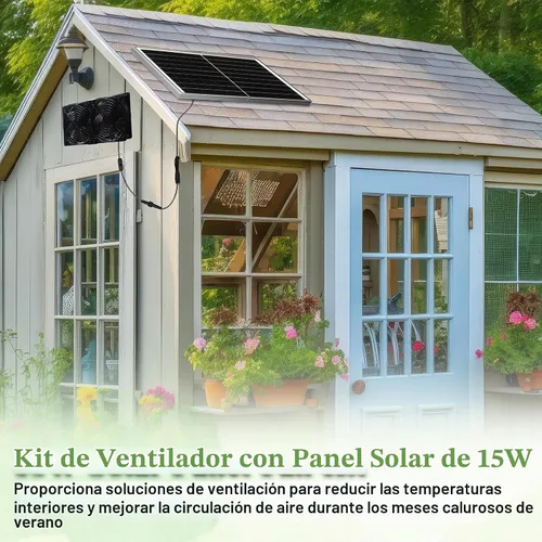 Vista 6 de Glooglitter Kit de ventilador de panel solar, impermeables, paneles de 15 W, 2 unidades, ventilador sin escobillas de CC de alta velocidad