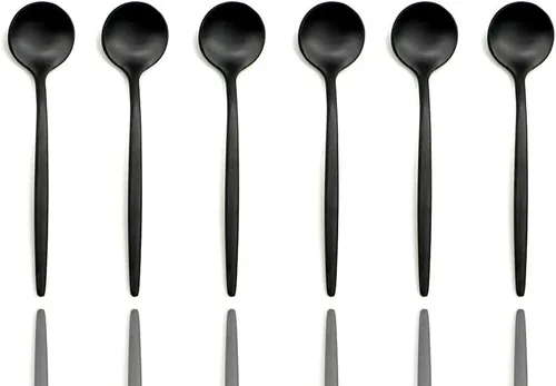 Vista 8 de JASHII Juego de 6 cucharas de acero inoxidable 304 negro mate con mango largo, juego de vajilla moderna para el hogar, cocina, regalo de fiesta