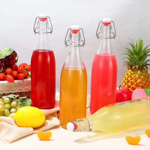 Vista 4 de Aoriher Paquete de 12 botellas de vidrio de 32 onzas con tapa abatible de 1 litro, botellas de cerveza para el hogar, botellas de cerveza con cierre