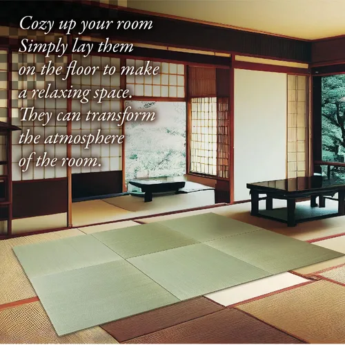 Vista 8 de MIINA Juego de tapetes Tatami, hierba Igusa finamente tejida, colchón de futón japonés, colchón de piso, antideslizante, 32 x 32 pulgadas