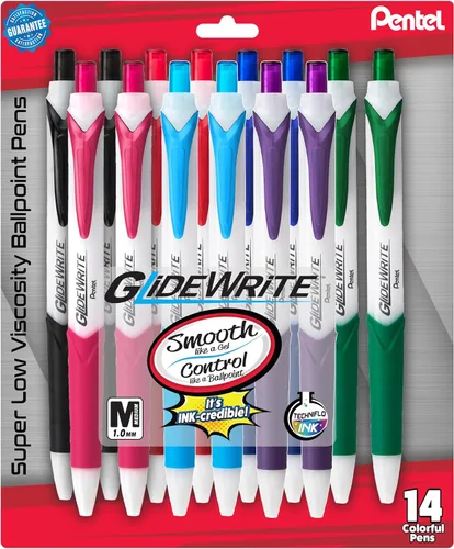 Vista 21 de Bolígrafo Pentel GlideWrite con tinta TechniFlo, (1.0mm) línea media, tinta burdeos, caja de 12 (BX910-BG)