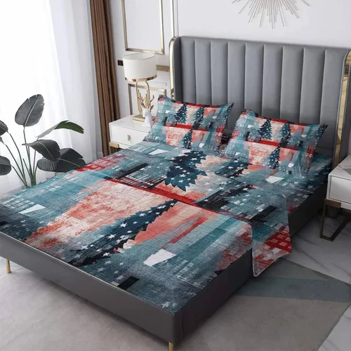 Vista 10 de Juego de sábanas tamaño individual: sábanas de Navidad, sábanas y fundas de almohada para niños, color turquesa, microfibra suave, bolsillo profundo